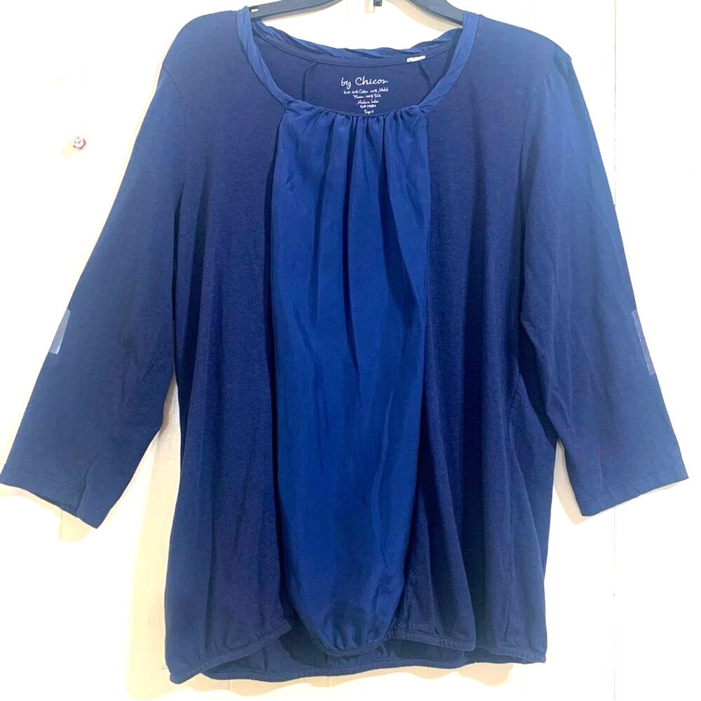 Chico's Women's Top Navy Blue Modal Silk Top Size L Soft Basic Stretch Blouse